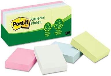 Post-it Greener Notes Products - Post-it Greener Notes - Recycled Notes, 1-1/2 x 2, Four Pastel Colors, 12 100-Sheet Pads/Pack - Sold As 1 Pack - Self-stick removable pads are great for quickly jotting down important messages.