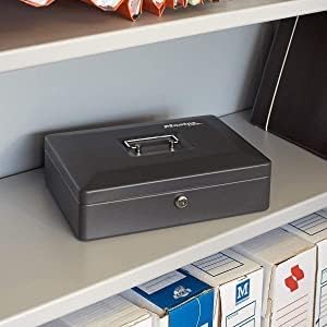 SentrySafe Black Money Saving Box with Cash Tray and Key Lock, Portable Safe Box with Carrying Handle, 0.21 Cubic Feet, 3.75 x 12 x 9.3 Inches, CB-12