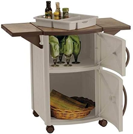 Suncast 2 Pack Outdoor Patio Grill Prep Station Cart with 2 Storage Cabinets, Light Taupe/Mocha