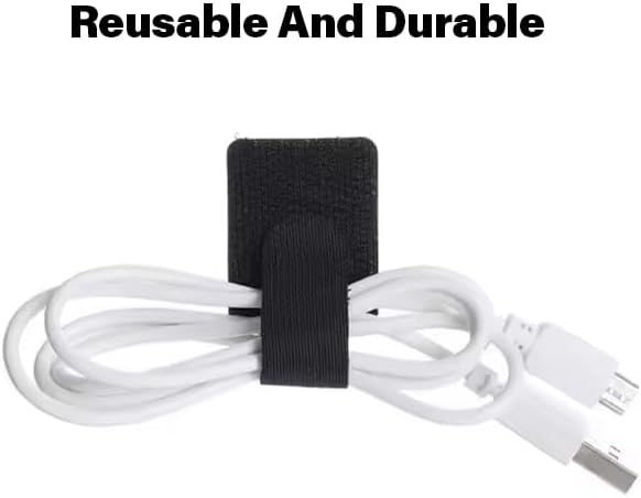 50PCS Desk Cord Organizer – Adhesive Cable Management Straps for Office Essentials, Wall, Car & More – Reusable Hook and Loop Wire Organizers – Cable Tie Up