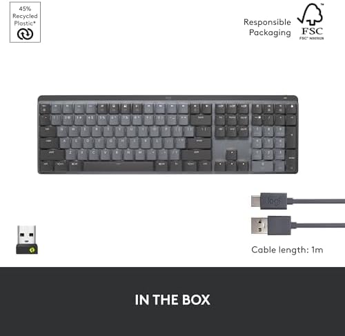 Logitech MX Mechanical Mini Wireless Illuminated Keyboard, Tactile Quiet Switches, Backlit, Bluetooth, USB-C, macOS, Windows, Linux, iOS, Android, Metal