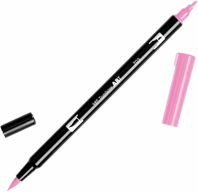 Tombow 56579 Dual Brush Pen Art Marker, 703 - Pink Rose, 1-Pack. Blendable, Brush and Fine Tip Marker