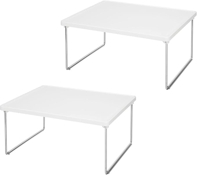 mDesign Metal Stacking Storage Organization for Shelves Inside Closet in Bedroom, Bathroom, Hall, or Entryway - Organizer Stand for Clothing, Linen, Household Items, Ligne Collection, 2 Pack, White