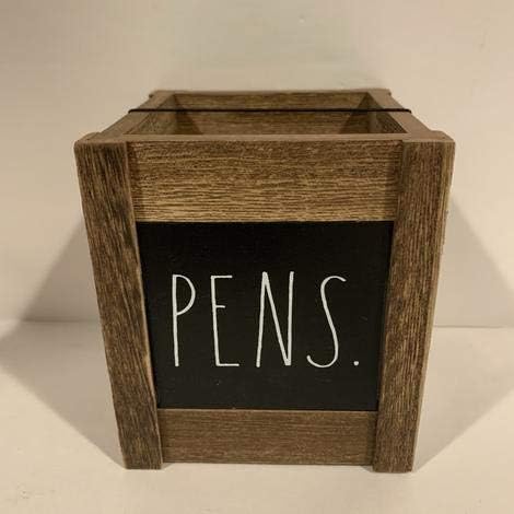 Rae Dunn PENS Pencil Pen Holder - WOOD - 3.5 x 3.5 x 4 inches
