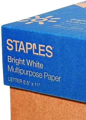 Staples 8.5 x 11-Inch Multipurpose Paper, 22 lbs., 98 Brightness, 2500/Carton, For Office, School & Home