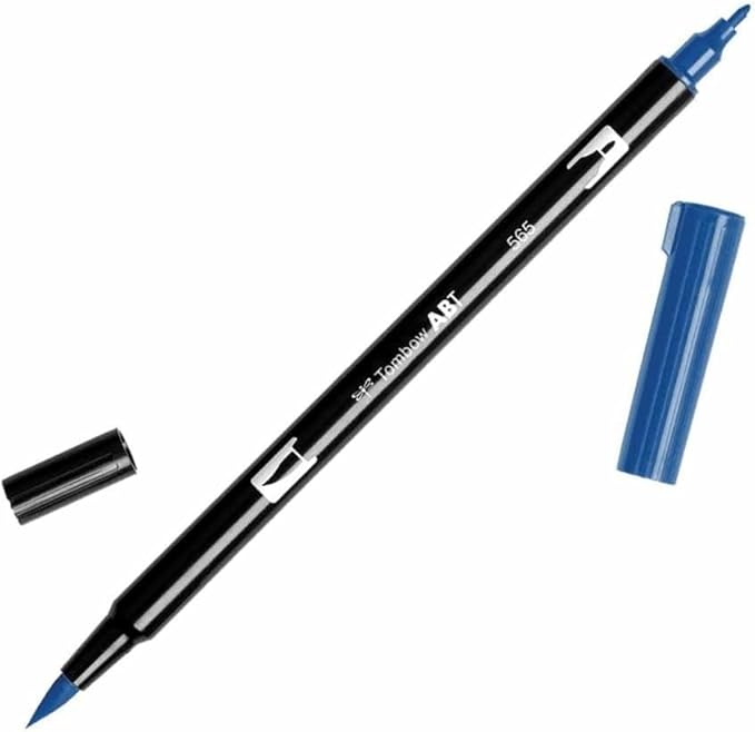 Tombow 56566 Dual Brush Pen Art Marker, 565 - Deep Blue, 1-Pack. Blendable, Brush and Fine Tip Marker