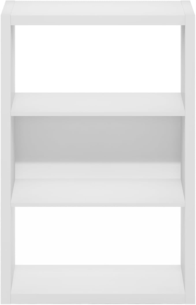 Furinno Viola Book Shelf, 3-Tier Bookshelf, Extra Thick Frame Bookcase with Open Shelf, Open Back Design, 11.3" x 23.2" x 35.9", for Living Room, Bedroom, Home Office, White