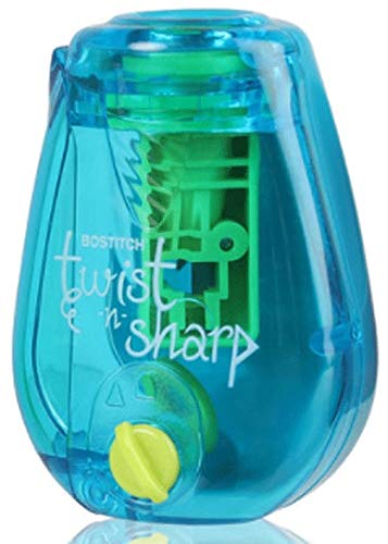 Bostitch Office Pencil Sharpener, Manual, Twist-n-Sharp with Shavings Tray, Kids, Boys, Girls, Colored Pencils, 3-Pack, Lime Green, Blue and Red