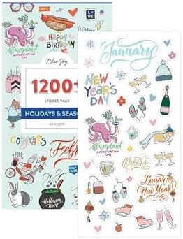 Blue Sky Holidays & Seasons 1200+ Sticker Pack, Planner and Calendar Pack, 4.49” x 9.06”, Full Color, 24 Sheets
