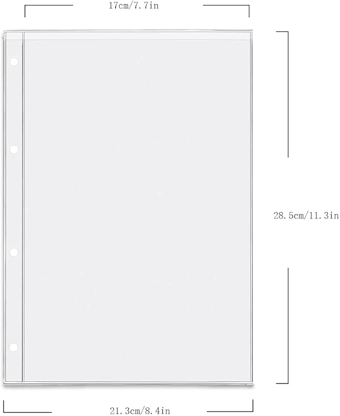 4 Pack A4 4 Holes Binder Pockets Plastic Binder Folders Waterproof 4 Holes Holder for Receipt Ticket (Pocket, A4)