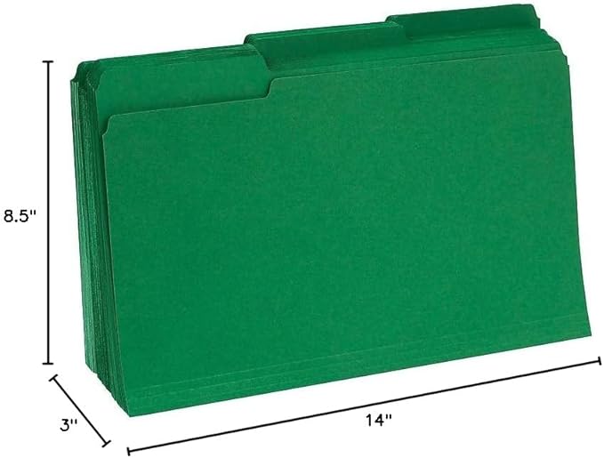 Staples Colored File Folders, Legal Size, 3‑Tab Top‑Tab Design, Green, Durable Paper Stock, 100/Pack