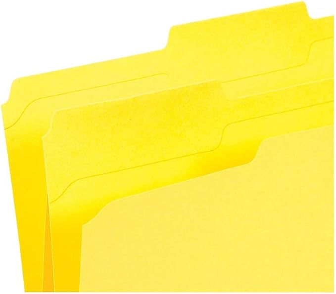 Staples 508903 File Folders W/ Reinforced Tabs Letter 3 Tab Yellow 100/Box