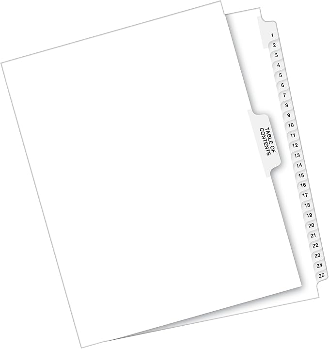 Avery Premium Collated Legal Exhibit Binder Dividers with Tabs, 1-25 and Table of Contents, 8.5 x 11 Inches, Binder Divider with Tabs, Avery Style (11370)