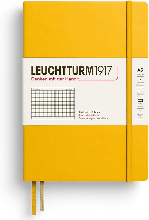 LEUCHTTURM1917 373988 Notebook Medium (A5), Hardcover, 251 Numbered Pages, Sunflower, Squared
