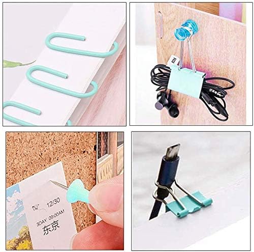 Paper Binder and Clips Set, Metal Assorted Sized Binders with Push Pins, Cute Office Supplies, Teacher Desk Must Haves, Cute Desk Accessories, Green, 1 Pack
