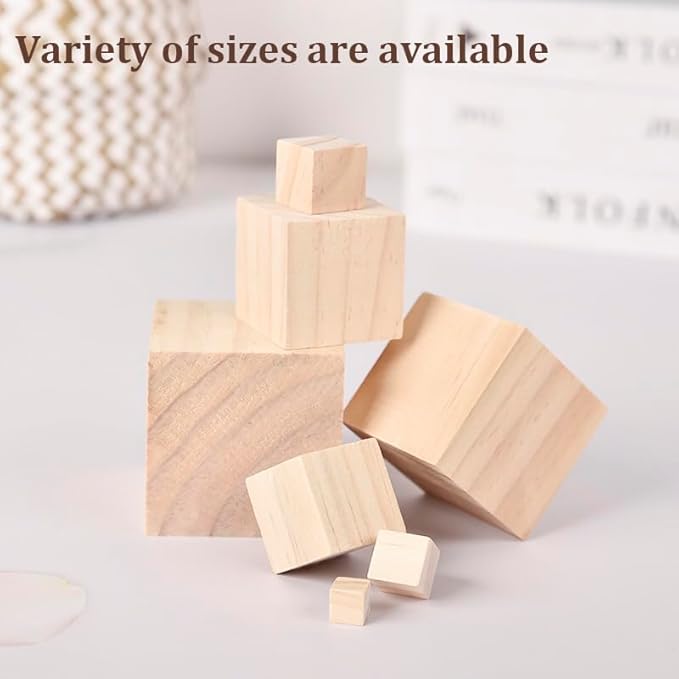 Wooden Blocks for Crafts 1 inch, 50 PCS Blank Wood Blocks for Crafting, Small Wooden Cubes Unfinished Solid Wood Squares for DIY Projects, Model Making, Letter Dices, Stamps