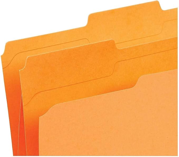 Staples Reinforced Colored File Folders, Letter Size, 3‑Tab Design, Orange, Heavy‑Duty Construction, 100/Box