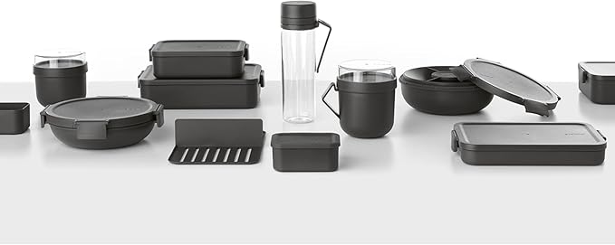 Brabantia Make & Take Flat Lunch Box (Dark Gray) Convenient Size for Bags, BPA-Free, Airtight Snap Locks, Microwave & Freezer Safe, Travel Meal Prep Container
