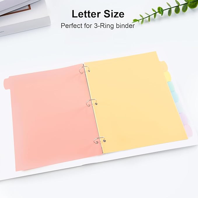 24 Count/3 Sets Write & Erase Binder Dividers with Tabs, Plastic 8 Tab Dividers for 3 Ring Binder Letter Size, Separators for Student School Home Office Document Organizer, Pastel
