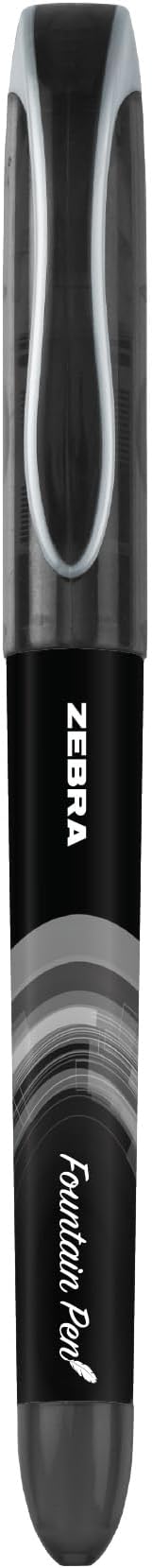 Zebra Pen, Fountain Pen, 0.6mm Fine Point, Stainless Steel Nib, Preloaded Black Ink, Smooth Ink Flow, Classic Black Barrels, No Cartridge Needed, 12-Pack (48310)