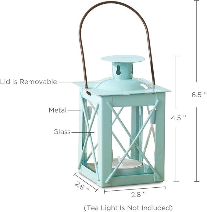 Kate Aspen Decorative Lanterns - Set of 6 - Luminous Metal Lantern Tealight Candle Holders for Wedding, Home Decor and Party - 4.5" H (6.5" H with Handle) – Blue