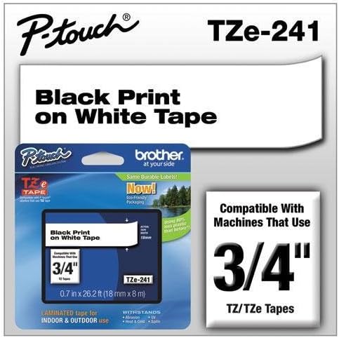 BROTHER INTERNATIONAL CORP TZE241 TZe Standard Adhesive Laminated Labeling Tape, 3/4w, Black on White