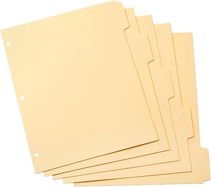 Oxford Manila Index Dividers-Durable 3 Ring Binder Dividers with 5 Tabs 1/5 Cut-Made from 10% Recycled Fiber-Ideal for Organizing Office, School, and Home Documents-Letter Size- 250 Count (Pack of 4)
