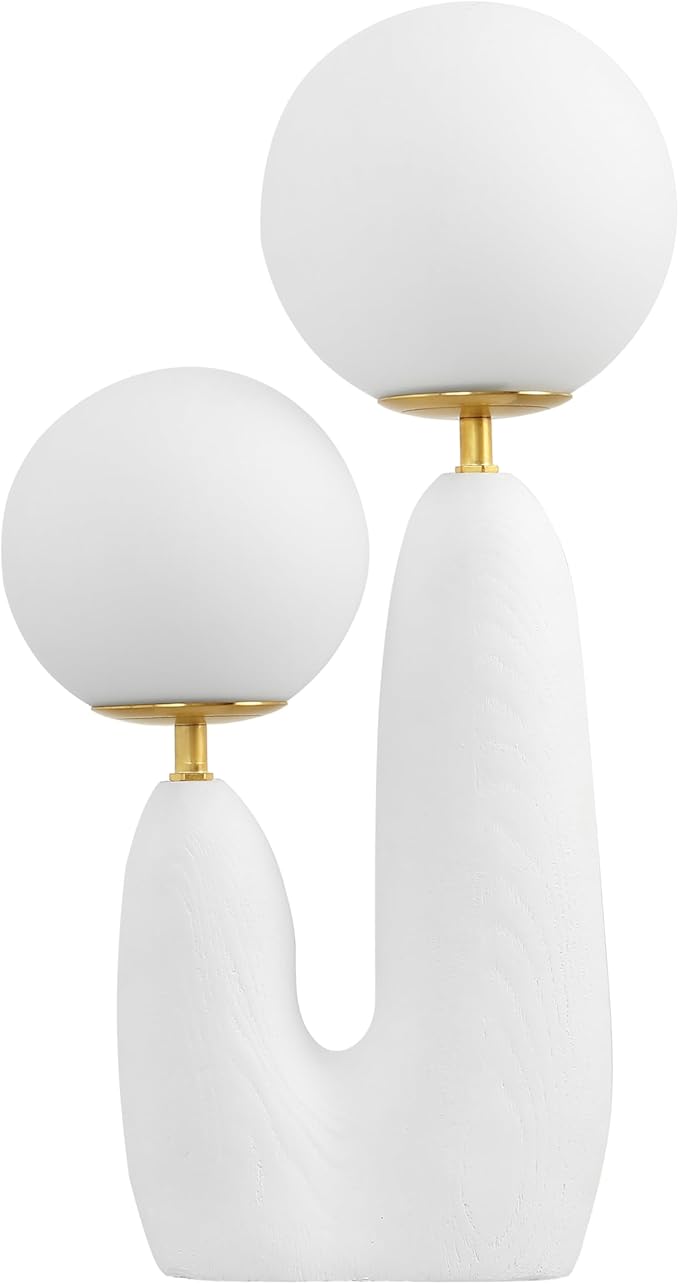 JONATHAN Y 17.75" White/Brass Gold Modern Bohemian Danish Cactus LED Table Lamp, 2-Light Mid-Century Minimalist Desk Light for Bedroom Living Room, Frosted Glass Globe Shades (JYL4065B)