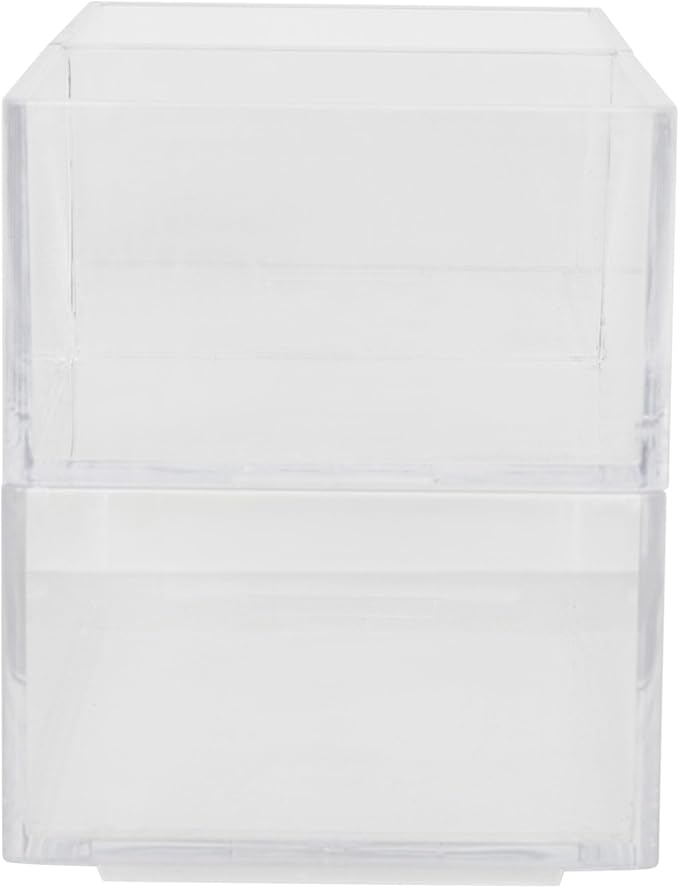 Martha Stewart Brody Desktop Storage Organizer, Stack and Slide Plastic Organizer Tray, Organizer for Office, Kitchen, or Vanity, 2-S, 1-M
