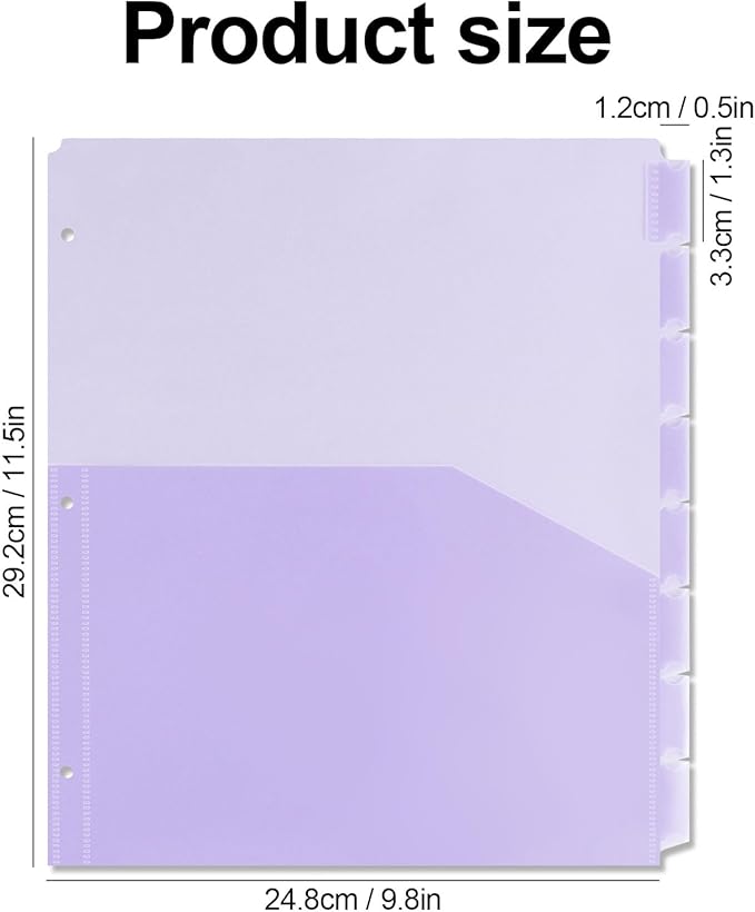 Koqye Binder Dividers with Pockets - 8 Plastic Dividers for 3 Ring Binders - A4 Bividers with Pocket & Tabs for Planners (Purple - 1 Pack)