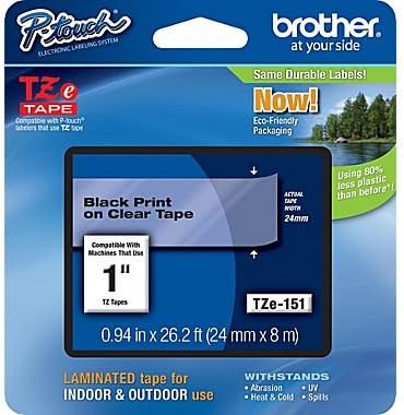 Brother TZe-151 24mm (1 ), Length of 8M, Black on Clear Label Tape