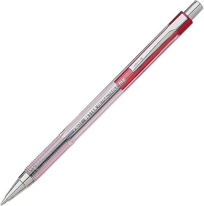 PILOT The Better Ball Point Pen Refillable & Retractable Ballpoint Pens, Fine Point, Red Ink, 12-Pack (30002)