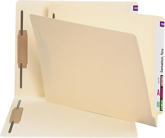 Smead Shelf-Master End Tab Fastener File Folders, Two Fasteners, 250 Count, Manila, Reinforced Straight-Cut Tabs, Letter Size