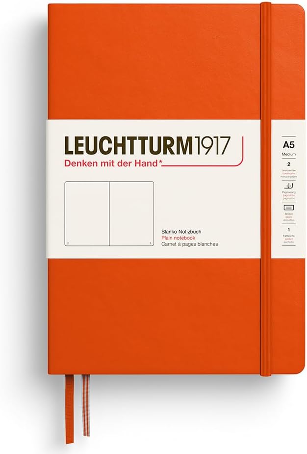 LEUCHTTURM1917 373981 Notebook Medium (A5), Hardcover, 251 Numbered Pages, Pumpkin, Plain