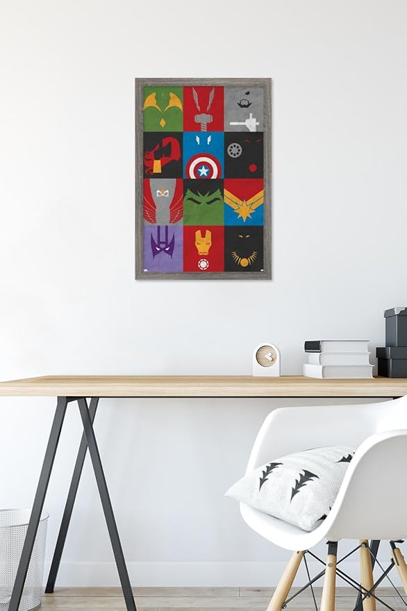 Trends International Marvel Comics - Avengers - Minimalist Grid Wall Poster, 14.725" x 22.375", Barnwood Framed Version
