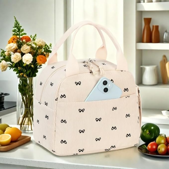 LEDAOU Lunch Box for Women Insulated Lunch Bag Corduroy Lunch Tote Bags Leakproof Cooler Lunch Case for Travel Work Picnic