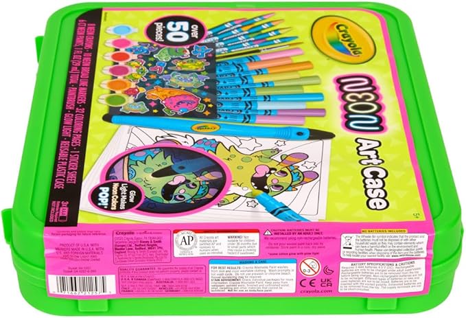 Crayola Neon Art Case (50+pcs), Neon Paint, Markers & Crayons, Kids Glow in The Dark Art Set, Gifts for Boys & Girls, Ages 5+