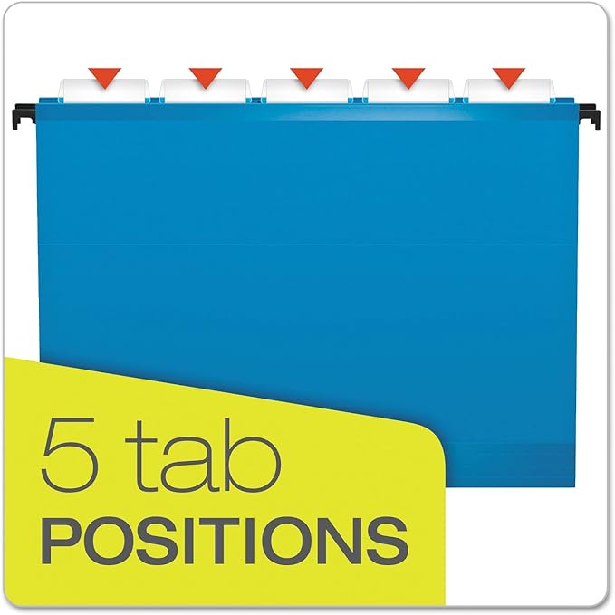 Pendaflex SureHook Reinforced Hanging Folders, Letter Size, Assorted Colors, 1/5 Cut, 20/BX (6152 1/5 Asst)