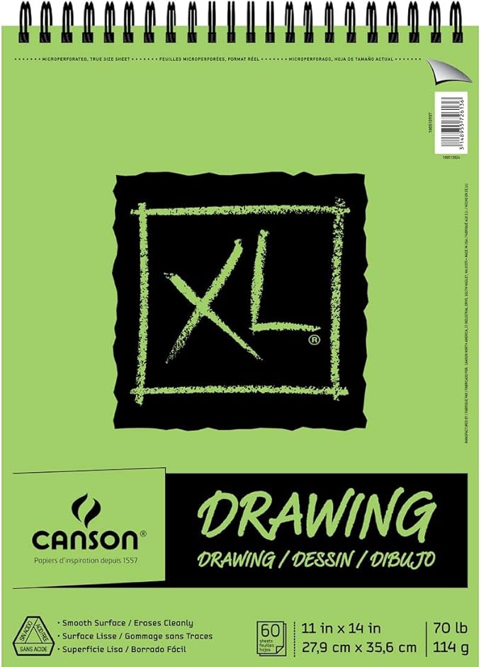 Canson XL Series Drawing Paper, Wirebound Pad, 11x14 inches, 60 Sheets (70lb/114g) - Artist Paper for Adults and Students - Charcoal, Colored Pencil, Ink, Pastel, Marker