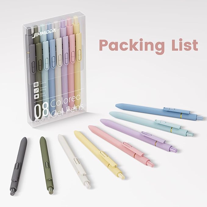 Colorful Gel Pens - 8 Pcs Colored Ink Pens Coloring | 0.7MM Smooth Writing Medium Point - Quick Drying Retractable Colored Pen for Journaling Note Taking (Morandi - 8Pcs