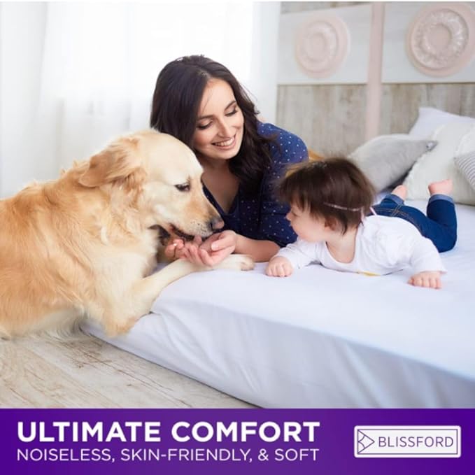 BLISSFORD Plastic Mattress Protector - Heavy Duty, Fitted Vinyl - Plastic Mattress Cover Full, Rubber Sheets for Bedwetting Adult or Child, 100% Waterproof Sheets Full Size