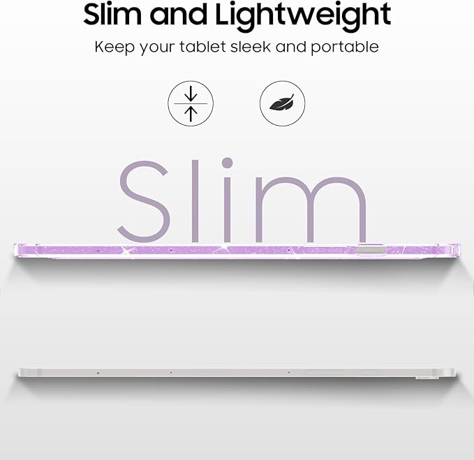 Fintie Slim Case for Samsung Galaxy Tab S10 Lite/ S10 FE/ S9 FE 5G 10.9 Inch/Tab S9 11 Inch with S Pen Holder, Glittering Sparkly Shockproof Cover with Shiny Clear Back Shell, Auto Wake/Sleep, Purple