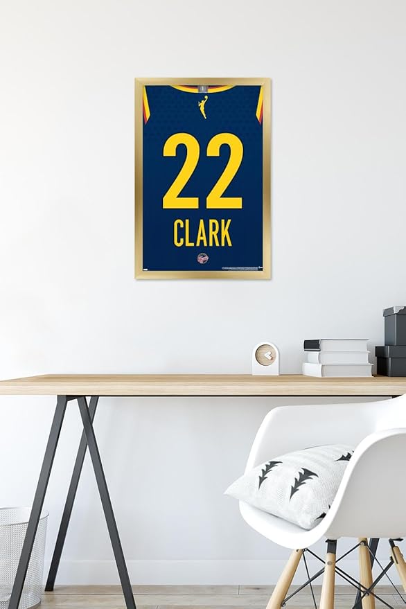 WNBA Indiana Fever - Caitlin Clark Jersey Wall Poster, 22.4L" x 14.7W", Gold Framed Version