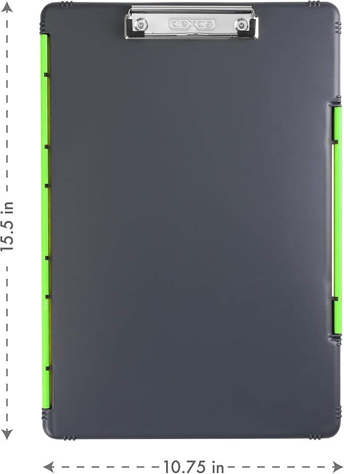 Dexas Legal Size XL Slimcase 2 Storage Clipboard, Gray with Green Clip, 15.5" x 10.5" (Pack of 6)