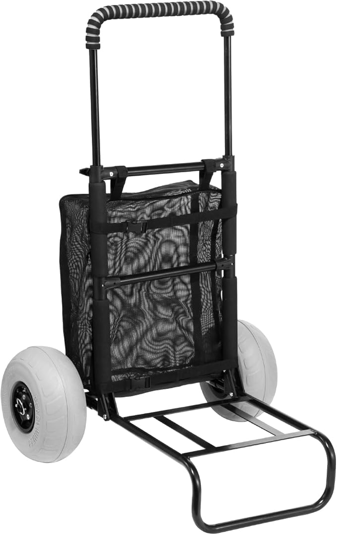 VEVOR Beach Dolly with Big Wheels for Sand, 20.1" x 14.6" Cargo Deck, w/ 9" Balloon Wheels, 165LBS Loading Capacity Folding Sand Cart & 27.2" to 44.9" Adjustable Height, Heavy Duty Cart for Beach