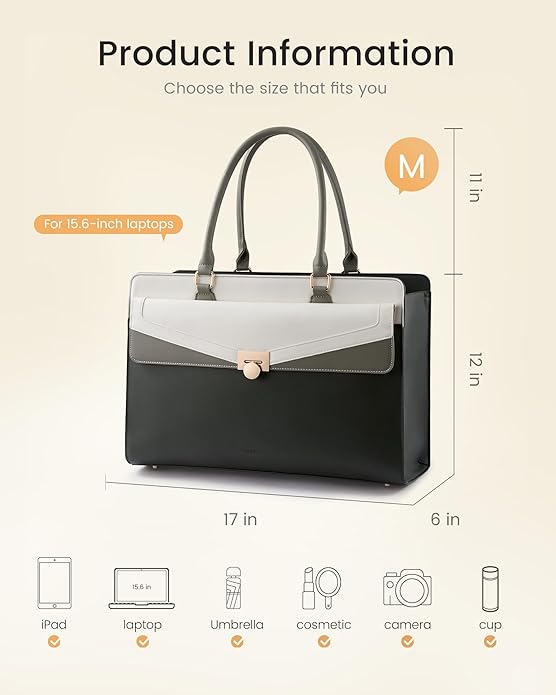 LOVEVOOK Laptop Tote Bag for Women - PU Leather Vintage Work Tote Bag,Waterproof Business Teacher Bag with Large Cup Holder