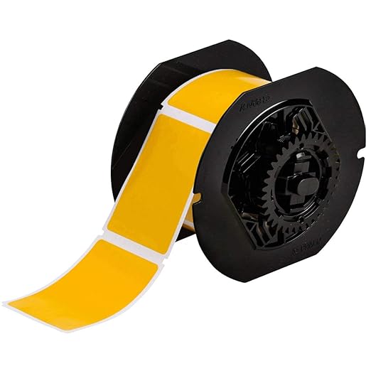 Brady B30-241-595-BLNKYL 2.25" Height x 3" Width, B-595 Indoor/Outdoor Vinyl, Yellow BBP31 Pre-Printed Pre-Cut Labels Tape with Sign Headers, 300 per Roll