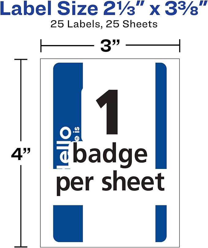 Avery Customizable Name Tags, Hello My Name is, 2-1/3" x 3-3/8", White, Blue Border, Removable Adhesive, Non-Printable, 200 Total (8-Pack of 6175)