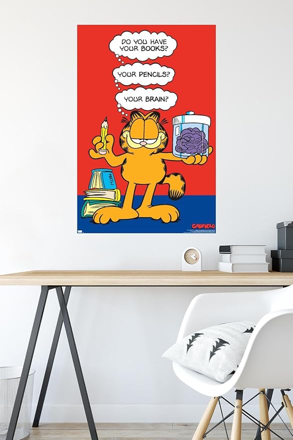 Garfield - Brain Wall Poster, 34L" x 22.4W", Premium Poster & Mount Bundle