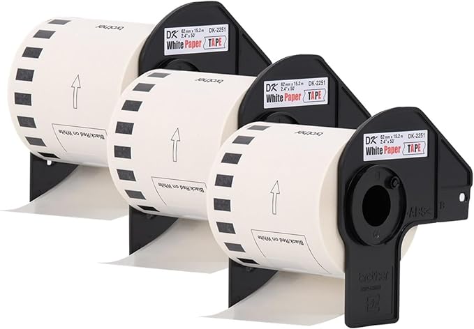 Brother Genuine DK-22513PK Continuous Length Replacement Labels, Black/Red Label on White Paper Tape, Engineered with Excellence, 2.4†x 50 feet, (3) Rolls per Box (DK22513PK)